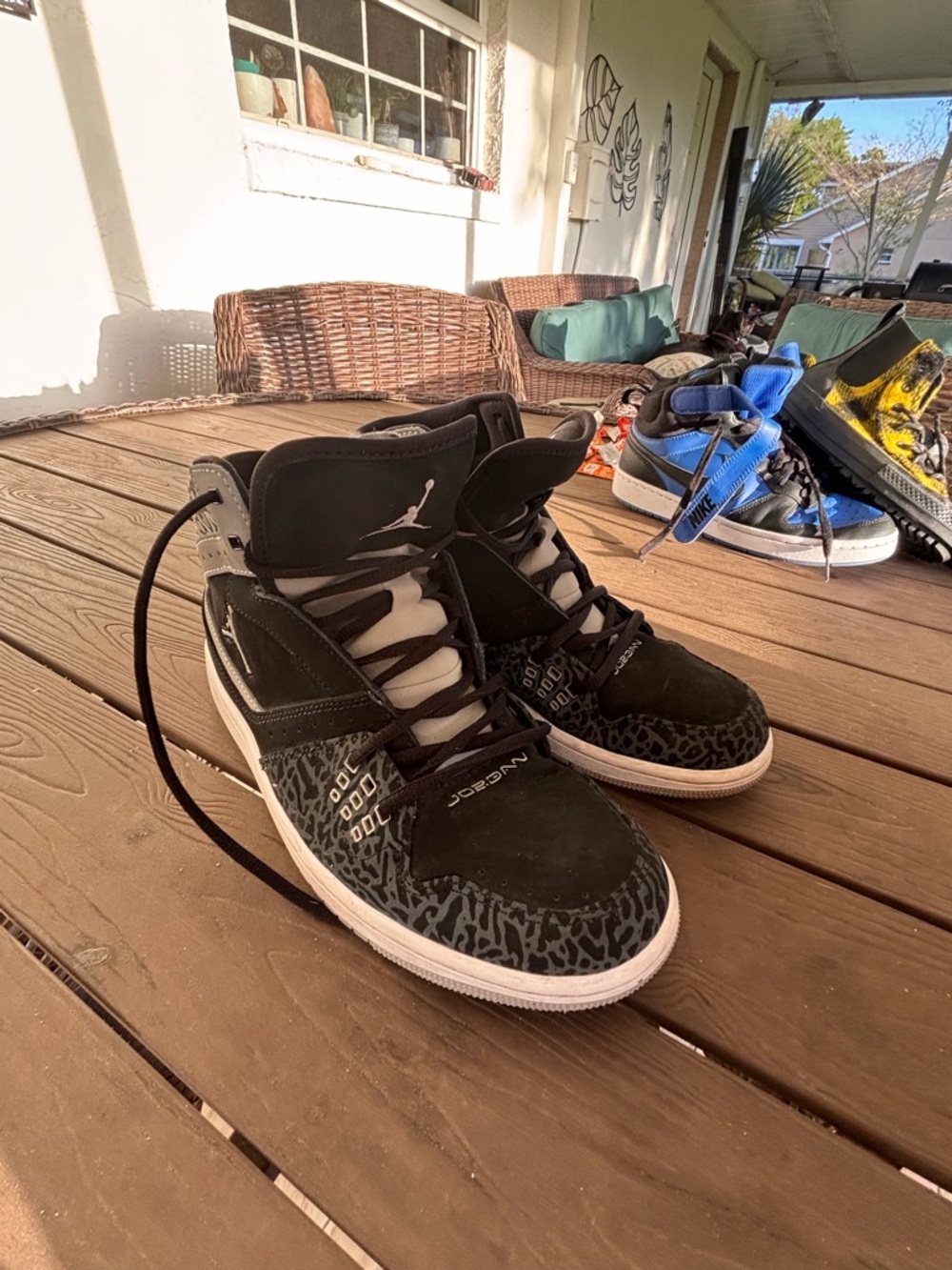Jordan High-Top Sneakers in Black and White with Elephant Print